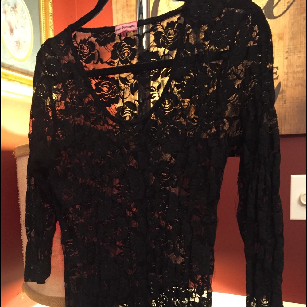 Black lacy top.